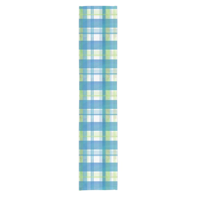 Madras Plaid Green and Blue Short Table Runner (Front)