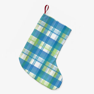 Madras Plaid Green and Blue Small Christmas Stocking
