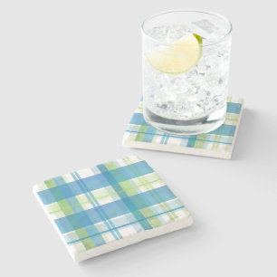 Madras Plaid Green and Blue Stone Coaster