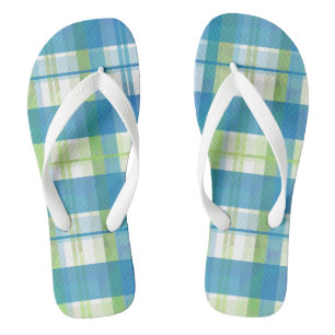 Madras Plaid Green and Blue Thongs