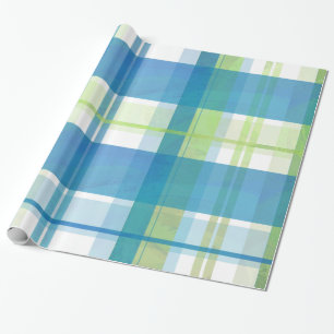 Madras Plaid Green and Blue Wrapping Paper
