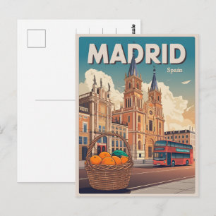 Madrid bus spain vintage travel souvenirs, gifts postcard