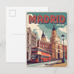 Madrid bus spain vintage travel souvenirs, gifts postcard