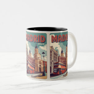 Madrid bus spain vintage travel souvenirs, gifts Two-Tone coffee mug