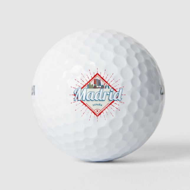 Madrid Capital Spain Retro Skyline Vintage Golf Balls (Front)