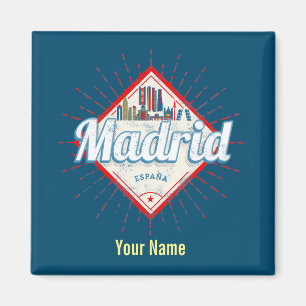 Madrid Capital Spain Retro Skyline Vintage Luggage Magnet