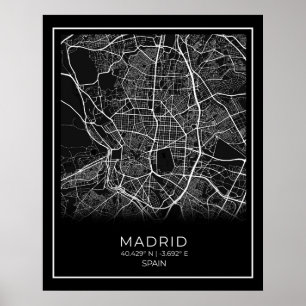 Madrid City Map - Madrid Black Map Poster