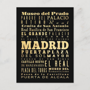Madrid City of Spain Typography Art Postcard