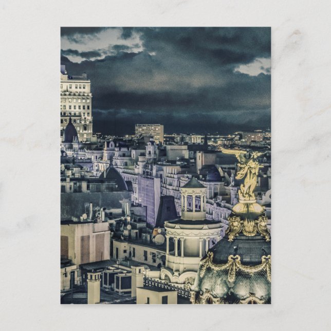 Madrid Cityscape Night Scene Aerial View Postcard (Front)