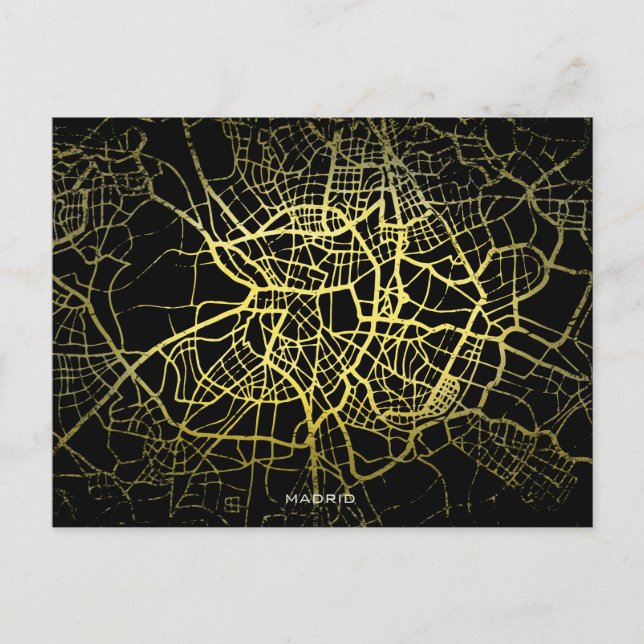 Madrid Gold Style Art Map Postcard (Front)