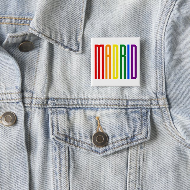 Madrid LGBT Rainbow Flag Typography Gay Pride 15 Cm Square Badge (In Situ)