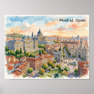 Madrid Spain Architecture Watercolor Painting Poster