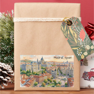 Madrid Spain Architecture Watercolor Painting Rectangular Sticker