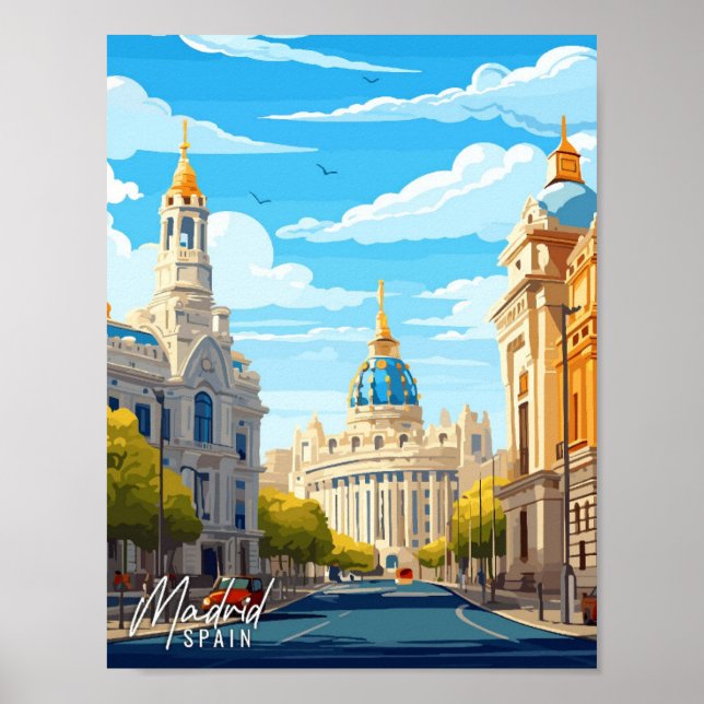 Madrid Spain Art vintage travel illustration Poster (Front)