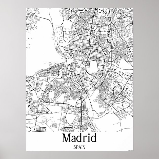 Madrid Spain Black and White City Map Poster (Front)