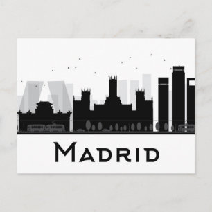 Madrid, Spain   Black & White City Skyline Postcard