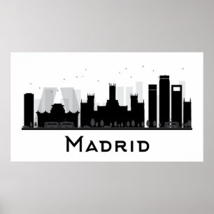 Madrid, Spain   Black & White City Skyline Poster