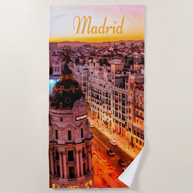 Madrid Spain Capitol City Skyline Beach Towel (Front)
