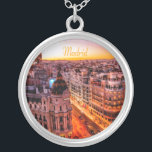 Madrid Spain Capitol City Skyline Silver Plated Necklace<br><div class="desc">Madrid Spain Capitol City Skyline
Beautiful Orange Light</div>