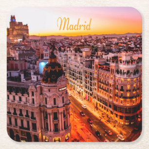 Madrid Spain Capitol City Skyline Square Paper Coaster