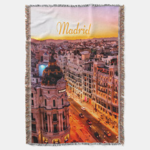 Madrid Spain Capitol City Skyline Throw Blanket