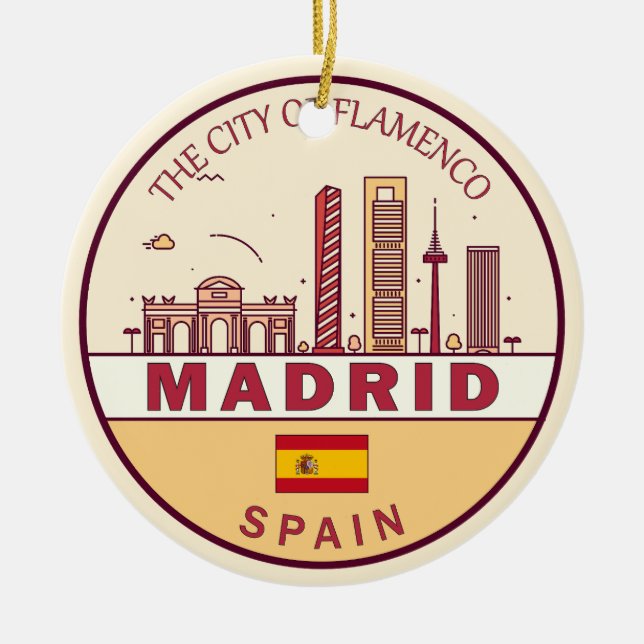 Madrid Spain City Skyline Emblem Ceramic Ornament (Front)