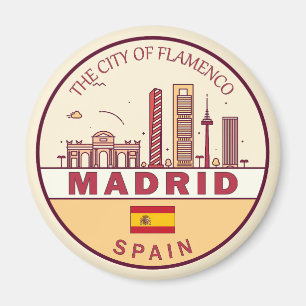 Madrid Spain City Skyline Emblem Magnet