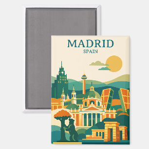 Madrid Spain City Skyline - Minimalist Retro City  Magnet