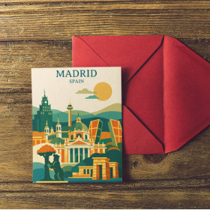 Madrid Spain City Skyline - Minimalist Retro City  Postcard