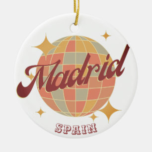 Madrid Spain Disco ball Retro Vintage  Ceramic Ornament