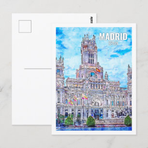 Madrid Spain Famous Travel Place Watercolor Postcard
