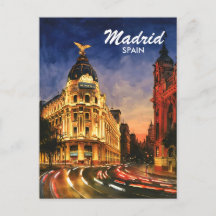 Madrid Spain Gran Via Night Watercolor Cityscape