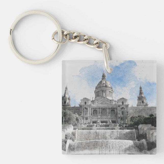 Madrid Spain – Holiday Souvenir with Scenic City  Key Ring (Front)