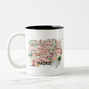 Madrid Spain Illustrated Map with Main Roads Two-Tone Coffee Mug