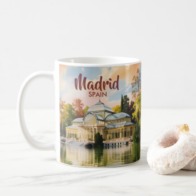 Madrid Spain Palacio de Cristal Watercolor Travel Coffee Mug (With Donut)