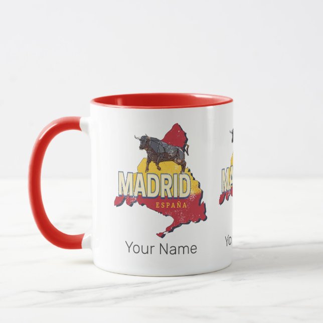 Madrid Spain Retro Region Map Vintage Bull Mug (Left)