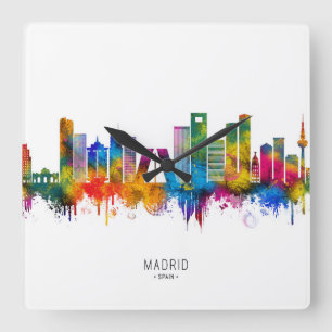 Madrid Spain Skyline Square Wall Clock