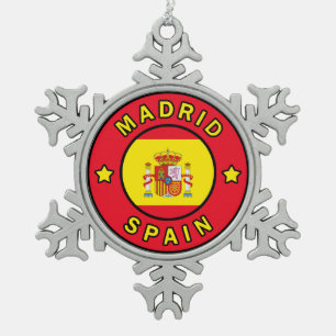Madrid Spain Snowflake Pewter Christmas Ornament