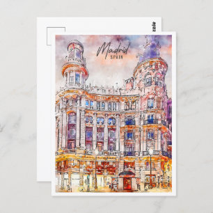Madrid Spain Travel Place Watercolor Postcard