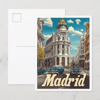 Madrid Spain Vintage Travel Illustration Postcard