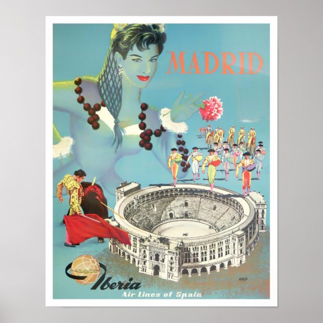 Madrid Spain vintage travel Poster (Front)