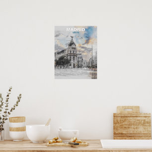 Madrid Spain Wall Art – Vintage Cityscape Travel 
