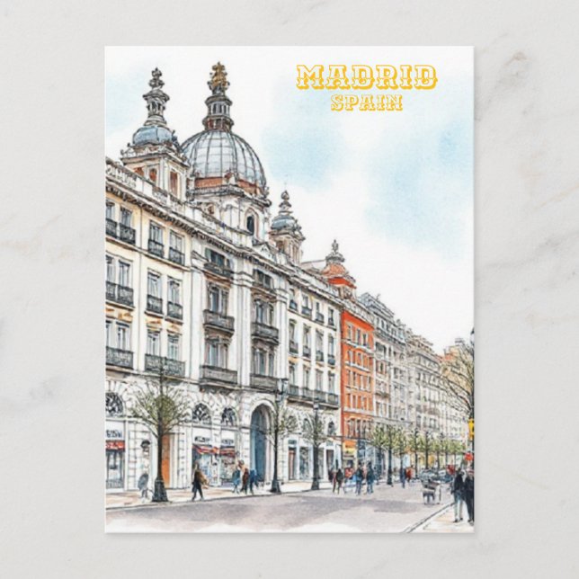 Madrid Spain Watercolor Painting Postcard (Front)