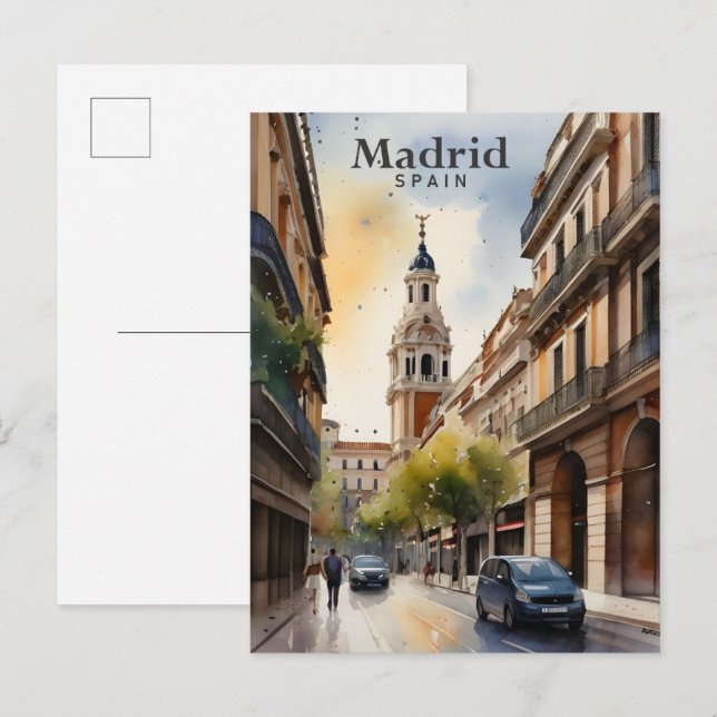 Madrid Spain Watercolor Painting Travel Postcard (Front/Back)