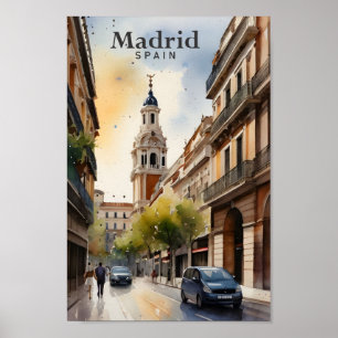 Madrid Spain Watercolor Painting Travel Poster