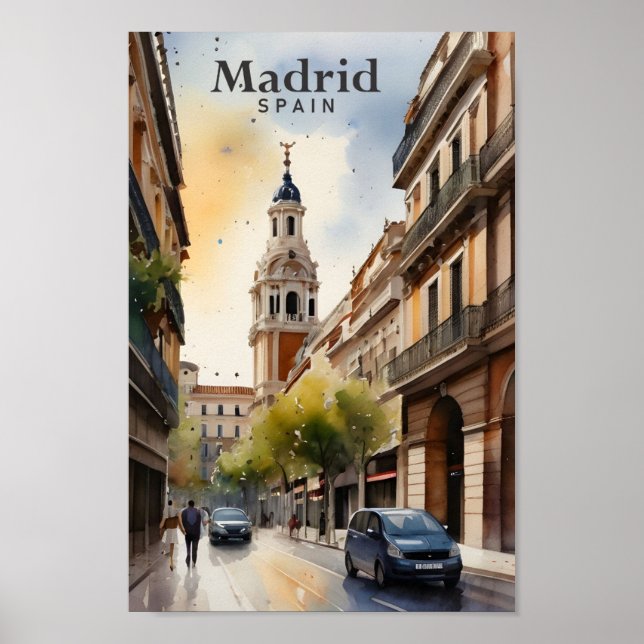 Madrid Spain Watercolor Painting Travel Poster (Front)