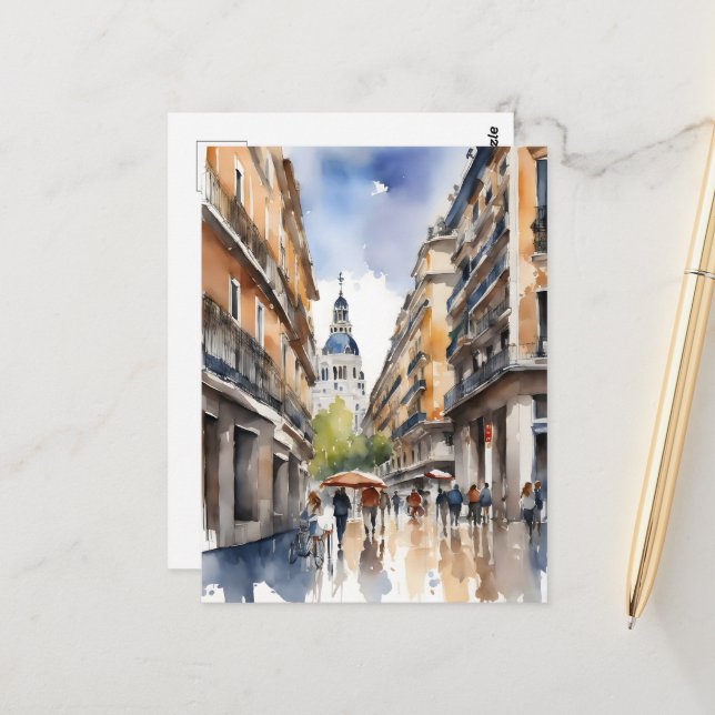Madrid watercolor art postcard (Front/Back In Situ)