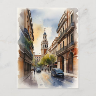 Madrid watercolor art postcard