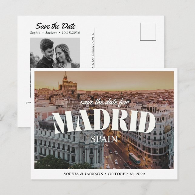 Madrid Wedding Save the Date Retro Destination Postcard (Front/Back)