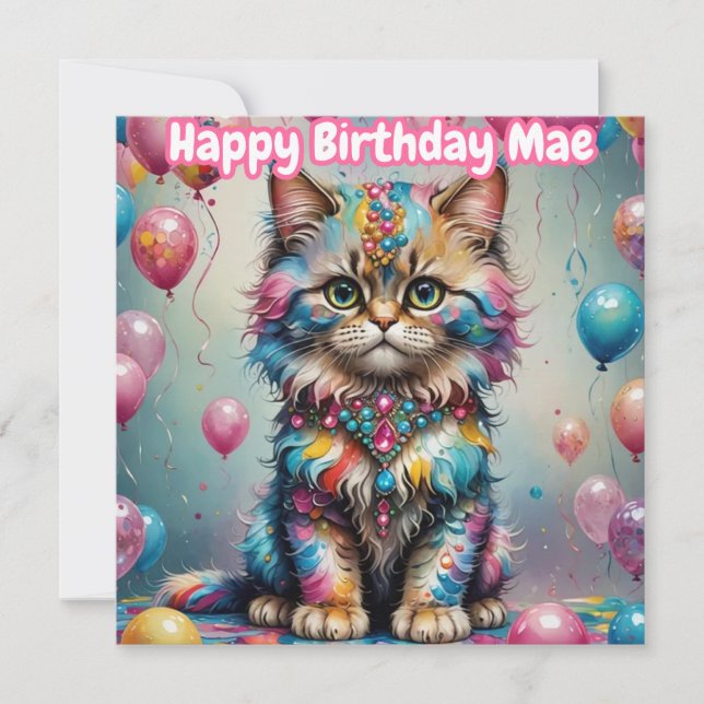  MAE ~ Birthday Card ~ Pink Blue ~ (Front)